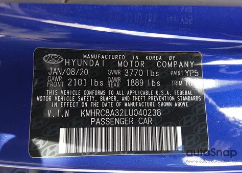 2020 Hyundai Venue Sel из США, поврежденный, VIN KMHRC8A32LU040238